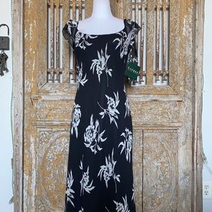 LAUREN Ralph Lauren BLACK SILK FLORAL DRESS 12 NEW